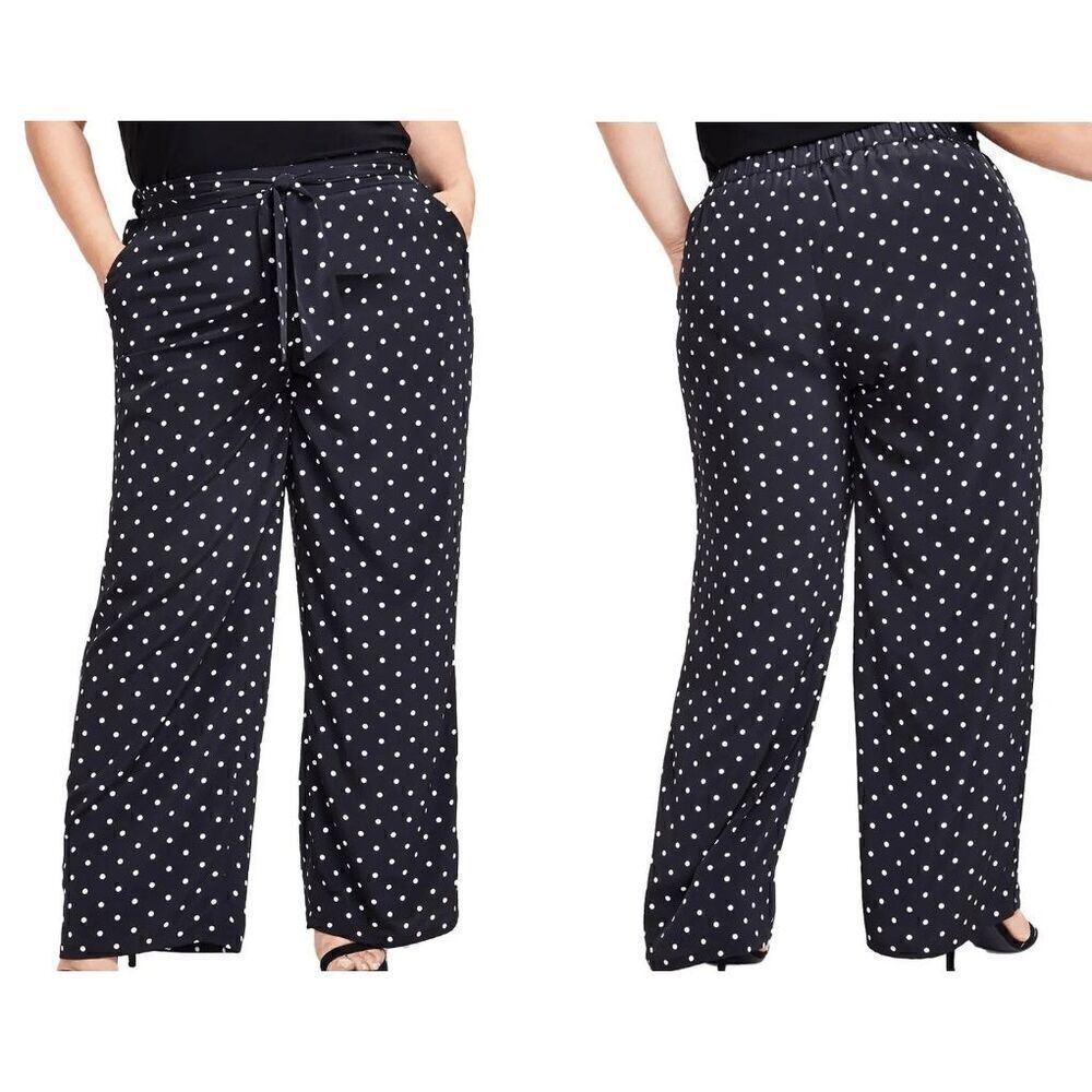 Anne Klein Women's Plus Size Chiffon Wide Leg Polka Dots Pants 3X